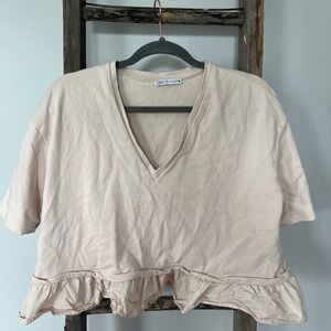 Zara Women's Beige V-Neck Short Sleeve Top